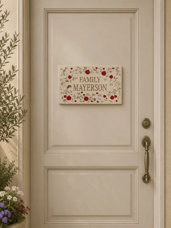 Alternative view of Jerusalem Stone Door Name Plate - Pomegranate