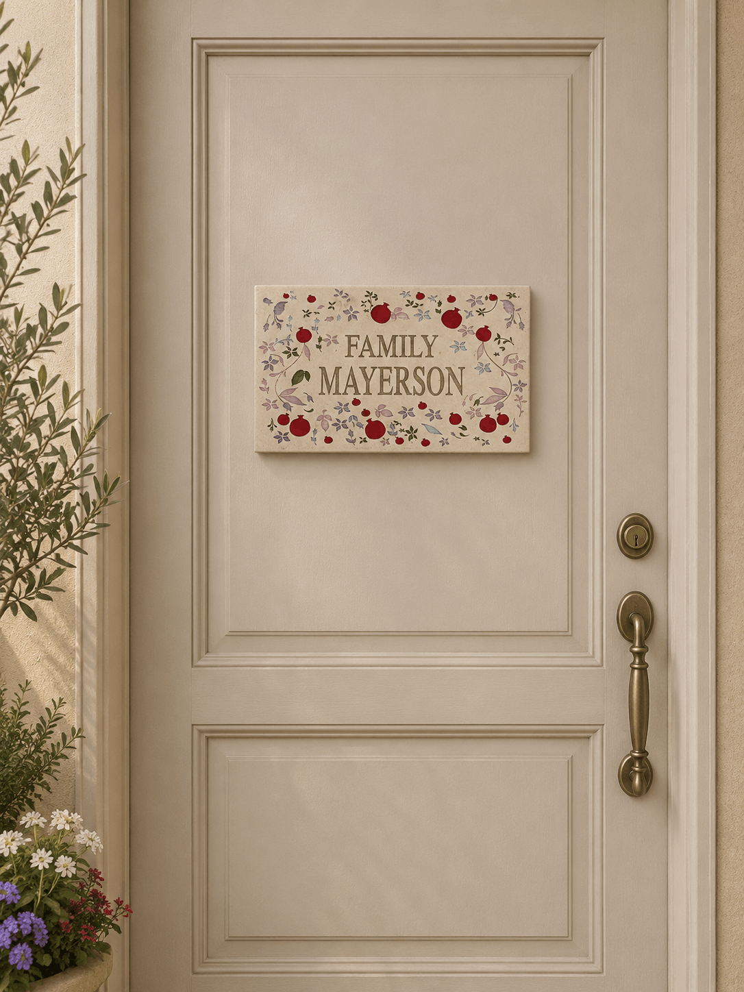Jerusalem Stone Door Name Plate - Pomegranate - Image 2