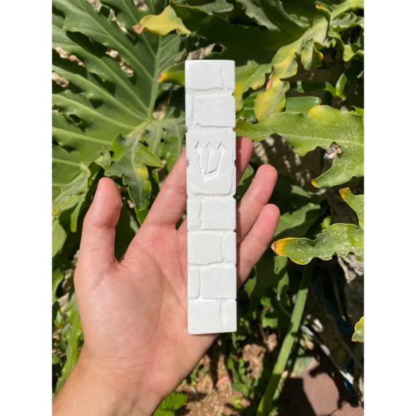 Jerusalem stone mezuzah case - White Squared, handmade in Jerusalem (view 2)