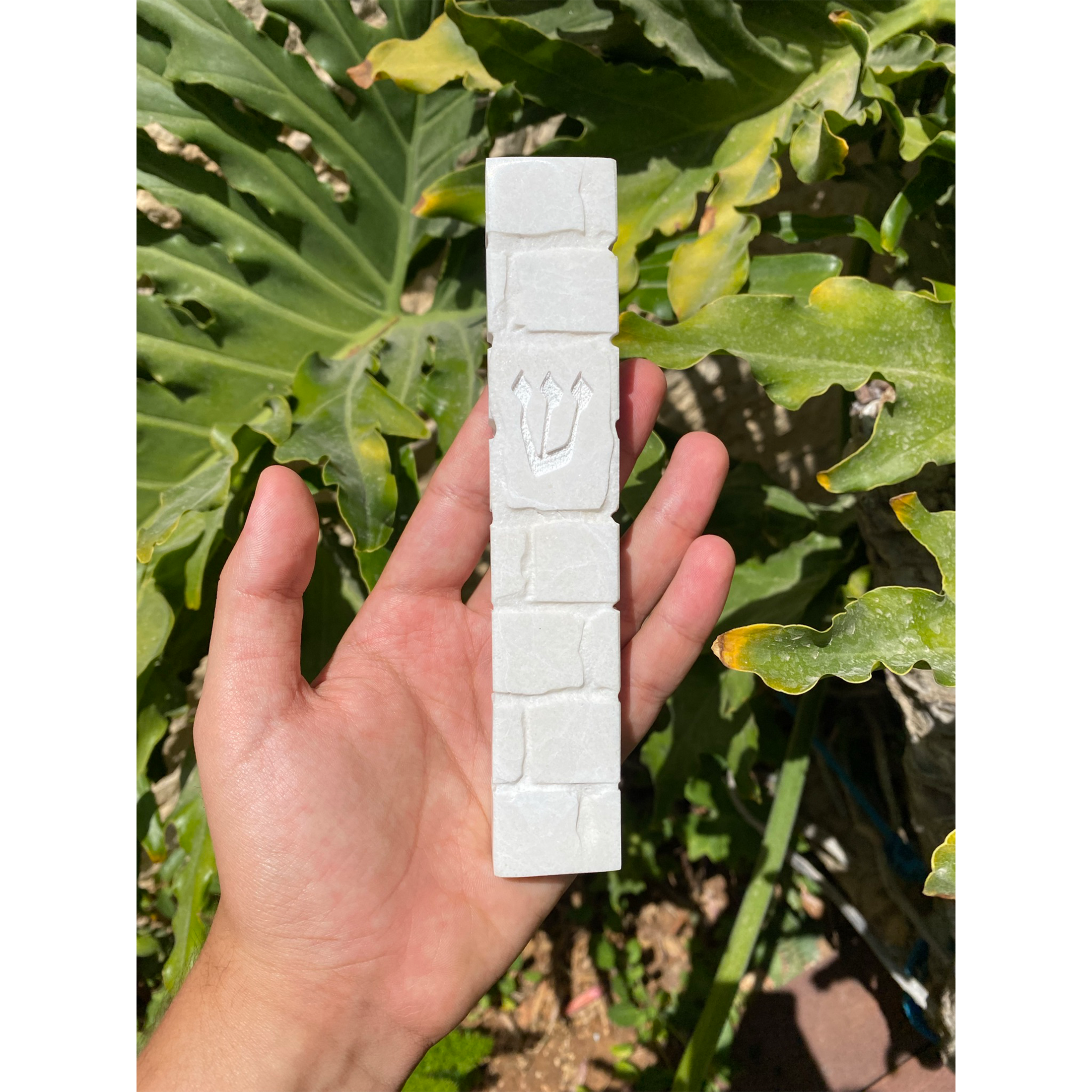 Jerusalem stone mezuzah case - White Squared, handmade in Jerusalem (view 2)