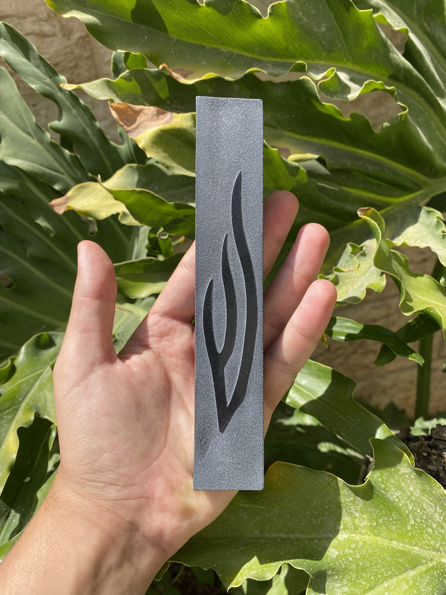 Jerusalem stone mezuzah case - Black Built Fire Shin, handmade in Jerusalem (view 2)