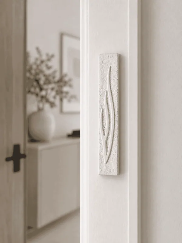 Jerusalem stone mezuzah case - White Built Shin, handmade in Jerusalem (view 2)