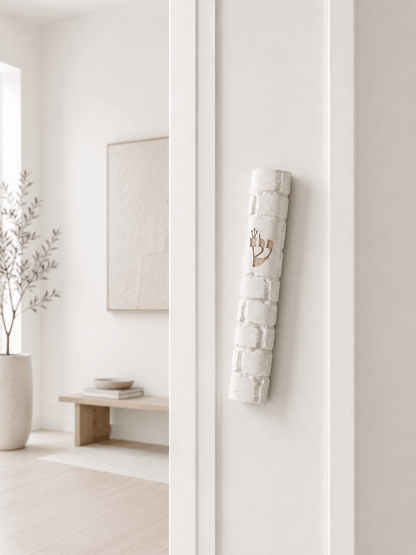 Jerusalem stone mezuzah case - White Rounded, handmade in Jerusalem (view 2)