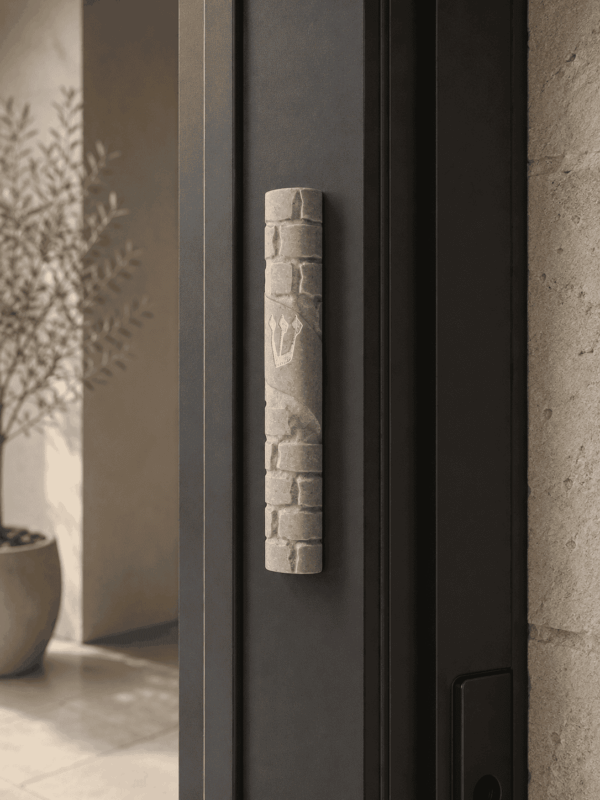 Jerusalem stone mezuzah case - Gray Rounded Wave, handmade in Jerusalem (view 2)