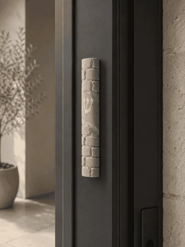 Jerusalem stone mezuzah case - Gray Rounded Wave, handmade in Jerusalem (view 2)
