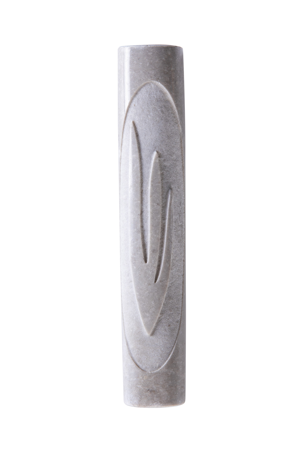Jerusalem stone mezuzah case - Gray Oval Hammered Shin, handmade in Jerusalem