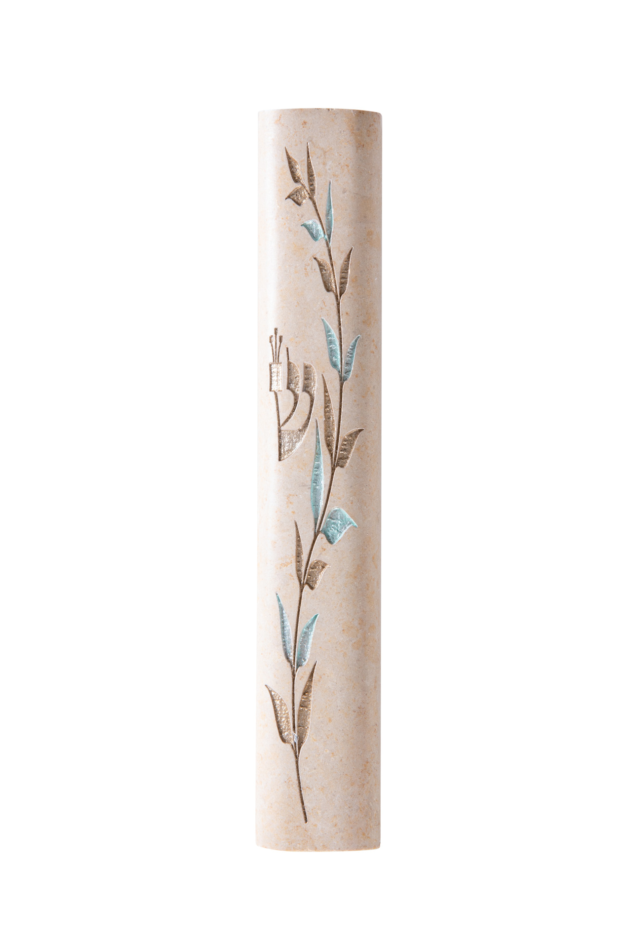 Jerusalem stone mezuzah case - Flowers, handmade in Jerusalem