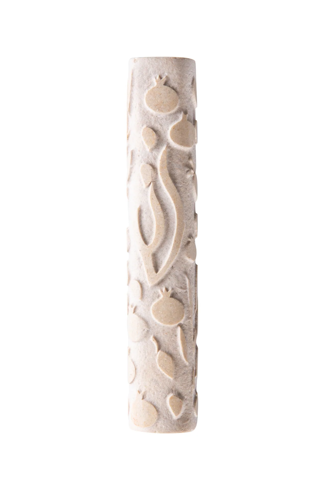 Jerusalem stone mezuzah case - Beige Rounded Hammered Pomegranate, handmade in Jerusalem