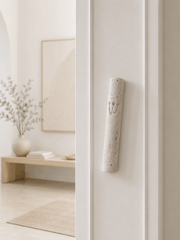 Jerusalem stone mezuzah case - White Travertine, handmade in Jerusalem