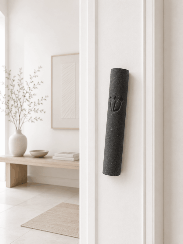 Jerusalem stone mezuzah case - Natural Black, handmade in Jerusalem
