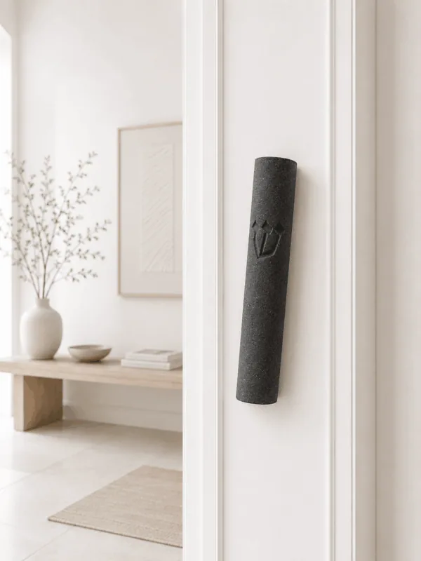 Jerusalem stone mezuzah case - Natural Black, handmade in Jerusalem