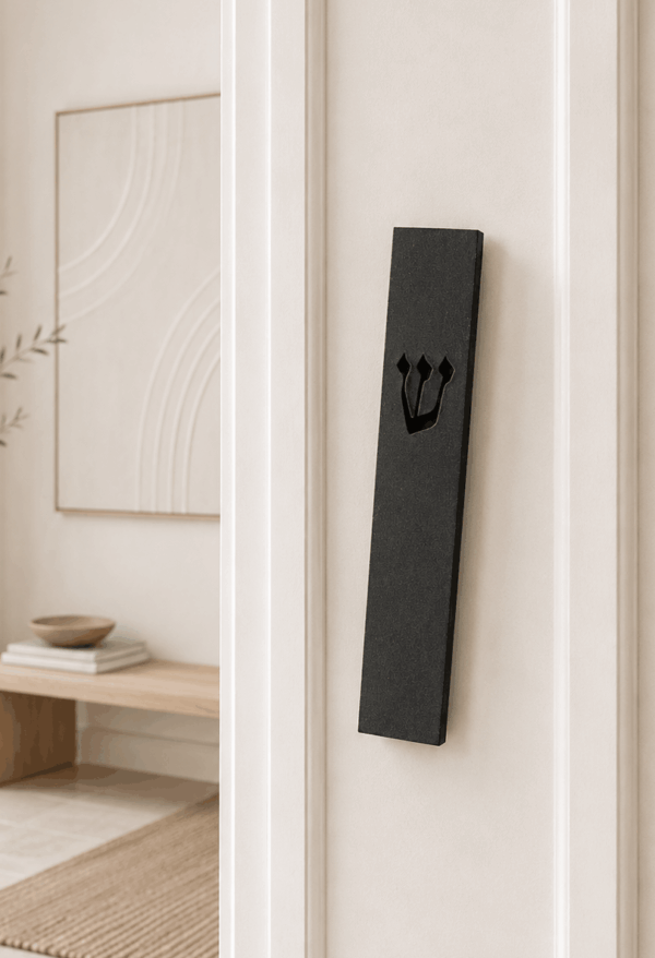Jerusalem stone mezuzah case - Natural Black Built Shin, handmade in Jerusalem