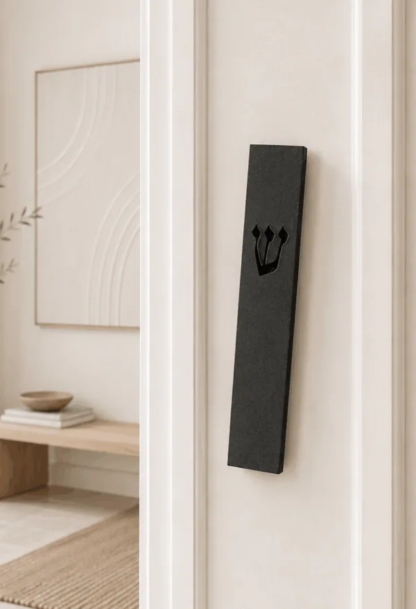 Jerusalem stone mezuzah case - Natural Black Built Shin, handmade in Jerusalem