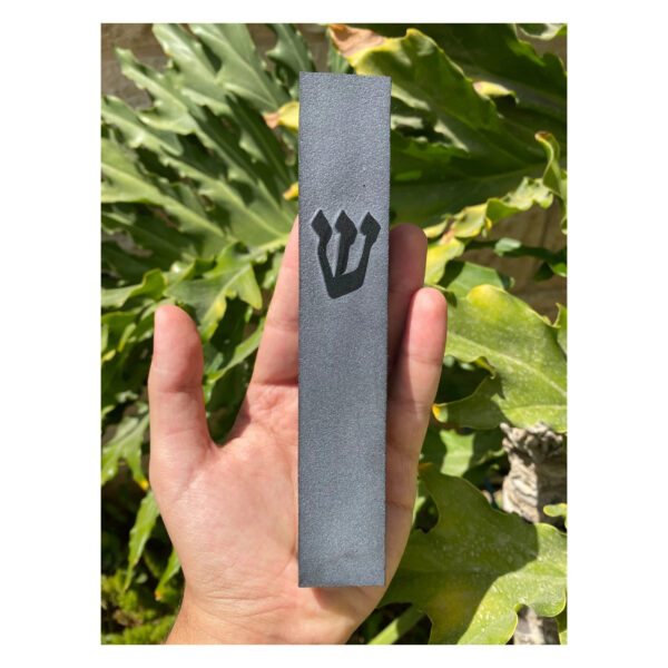 Jerusalem stone mezuzah case - Natural Black Built Shin, handmade in Jerusalem (view 2)