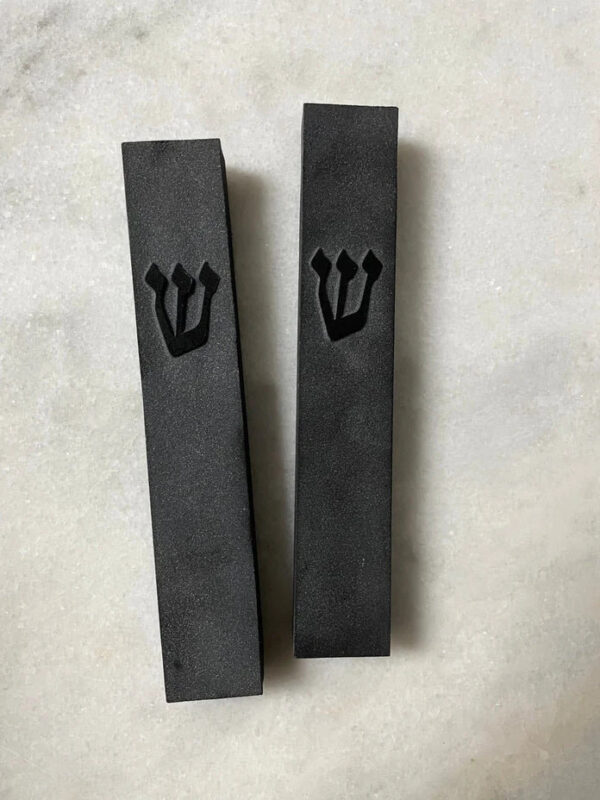 Jerusalem stone mezuzah case - Natural Black Built Shin, handmade in Jerusalem (view 4)