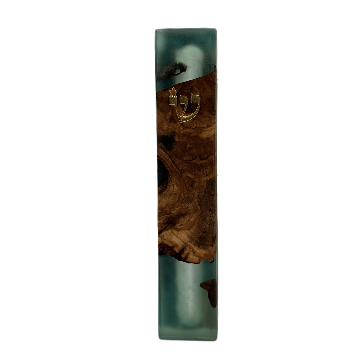 Handmade Modern Mezuzah Case Made of Olive Wood and Epoxy - Image 6