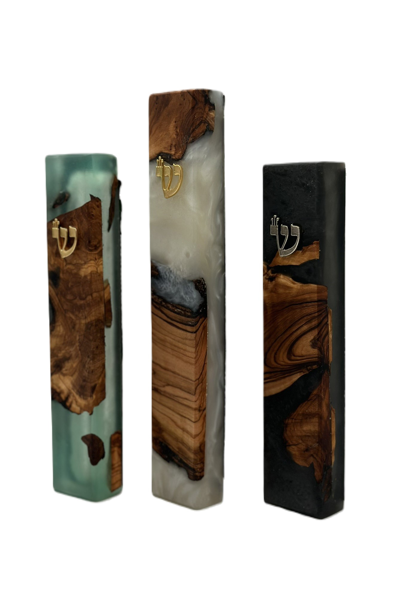 Handmade Modern Mezuzah Case Made of Olive Wood and Epoxy - Image 9