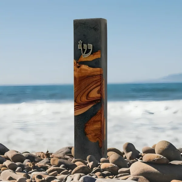 Alternative view of Handmade Modern Mezuzah Case Made of Olive Wood and Epoxy