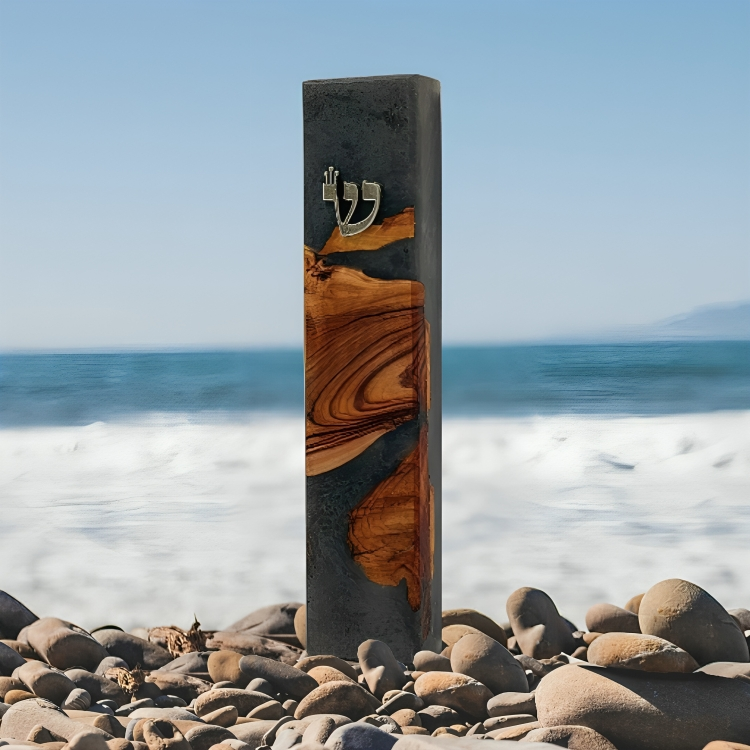 Handmade Modern Mezuzah Case Made of Olive Wood and Epoxy - Image 2