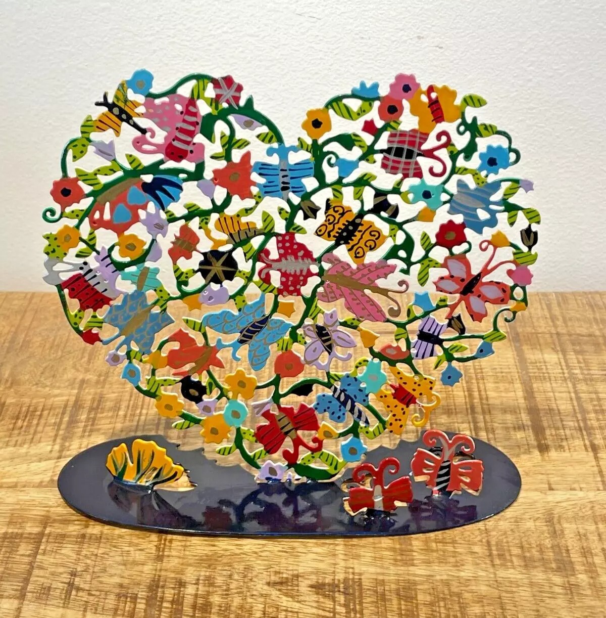 Heart-Shaped Metal Cut-Out Stand - Colorful Hearts and Flowers - Image 2