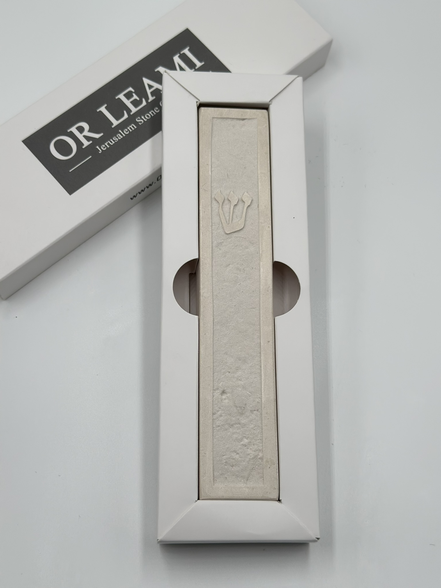 Jerusalem stone mezuzah case - Natural Frame Design, handmade in Jerusalem (view 4)
