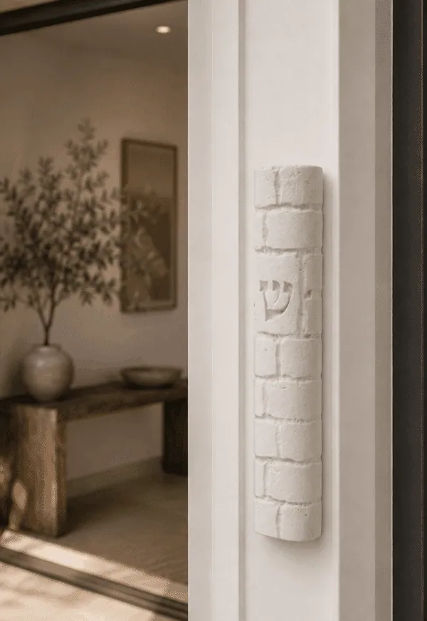Jerusalem stone mezuzah case - Kotel Natural White, handmade in Jerusalem