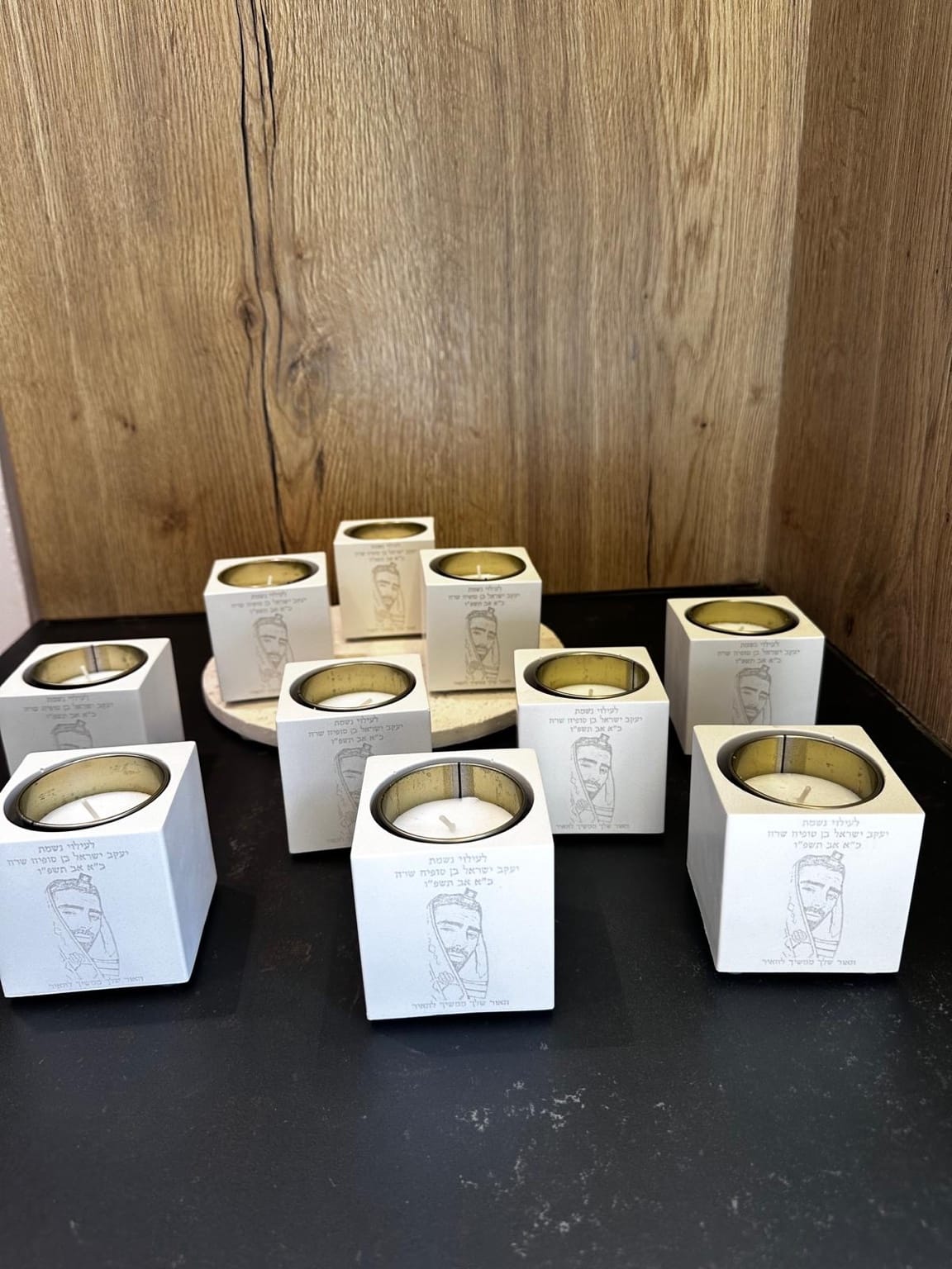 Personalized Memorial Candle Holder – Custom Concrete Yahrzeit Candle with Photo & Engraving